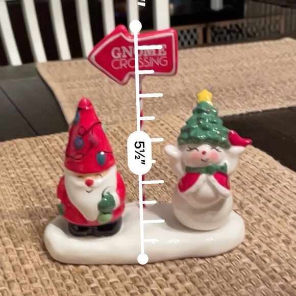 Midwest Gift Santa and Snowman Salt and Pepper Shakers on Gnome Crossing Stand - Picture 4 of 6